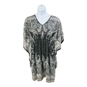 Speed Control New York 1970's Inspired Black Paisley Boho Kaftan Dress Plus 1X